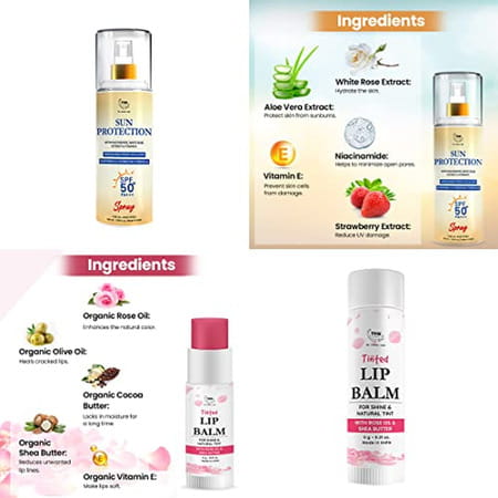 Tnw-The Natural Wash Skincare Combo With Sun Protection Spf 50 Spray & Rose Tinted Lip Balm | For Su