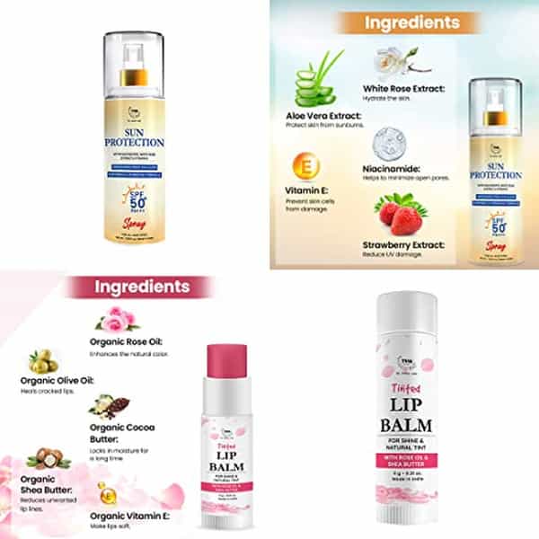 Tnw The Natural Wash Skincare Combo With Sun Protection Spf 50 Spray & Rose Tinted Lip Balm | For Su