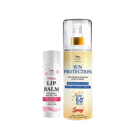 Tnw-The Natural Wash Skincare Combo With Sun Protection Spf 50 Spray & Rose Tinted Lip Balm | For Su