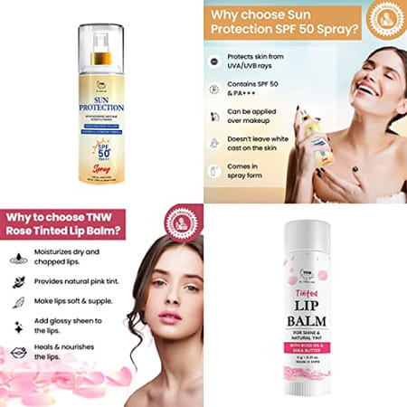 Tnw-The Natural Wash Skincare Combo With Sun Protection Spf 50 Spray & Rose Tinted Lip Balm | For Su