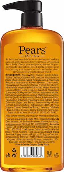 Pears Pure & Gentle Original Body Wash | 100% Soap Free | 750Ml (Free Loofah)