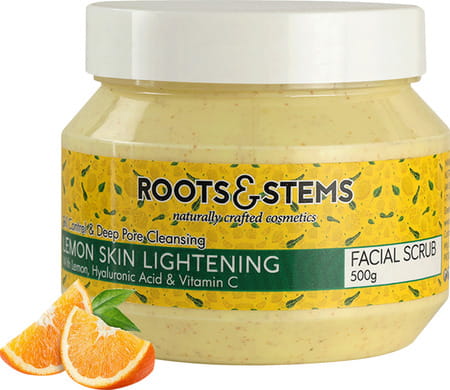 Roots & Stems Lemon Skin Lightening Facial Scrub Glowing Skin Lightens Fades Age Spot 500gm