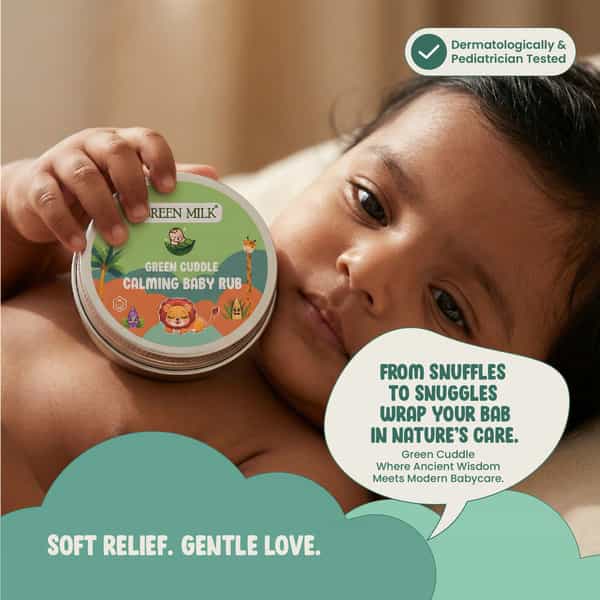 Green Milk Green Cuddle Baby Rub With Eucalyptus | Tulsi & Turmeric | 3+ Months | 50 G