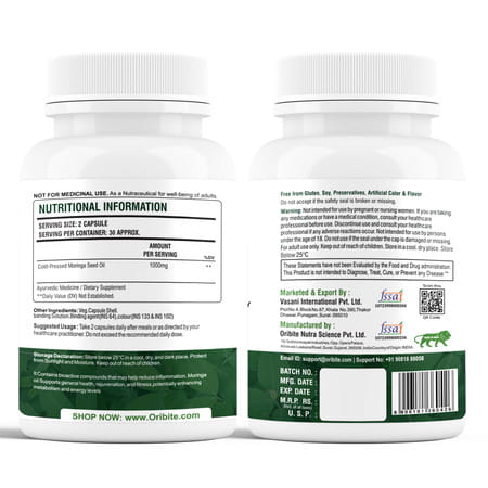 Oribite Moringa Seed Oil Capsules For Wellness Support 60 Capsules