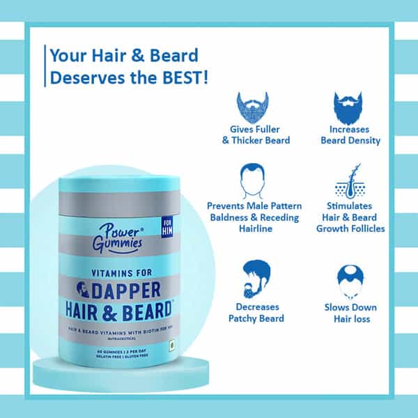 Power Gummies Vitamin For Dapper Hair & Beard Gummies For Him Dht Blocker Biotin - 60 Gummies
