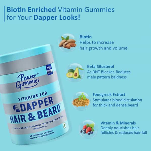 Power Gummies Vitamin For Dapper Hair & Beard Gummies For Him Dht Blocker Biotin - 60 Gummies