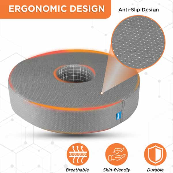 Vissco Round Ring Cushion Pillow | Provides Cushioned Seating To Reduce Pain & Discomfort (Grey)