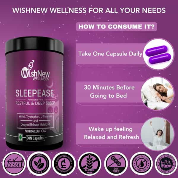Wishnew Wellness Sleepease: Restful And Deep Sleep Support With Natural Melatonin And Herbal Blend