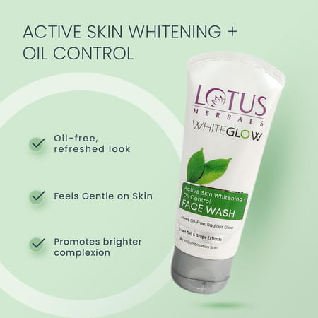 Lotus Herbals Whiteglow Active Skin Whitening & Oil Control Face Wash 100g (Pack Of 2 )