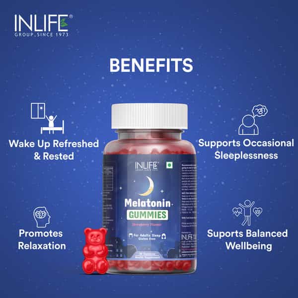 Inlife Melatonin Gummies 5Mg Sleeping Aid Supplement For Men Women-30 Strawberry Flavour Gummies