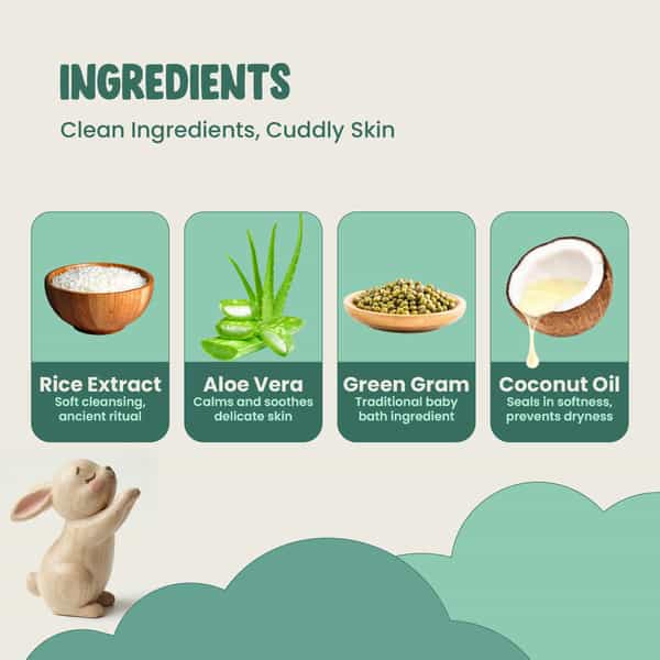 Green Milk Green Cuddle Baby Wash With Rice | Aloe Vera & Coconut Oil | Gentle Care | 200 Ml