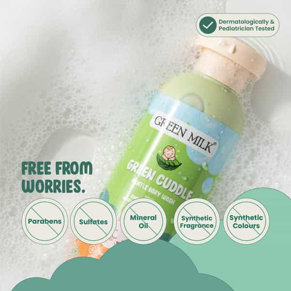 Green Milk Green Cuddle Baby Wash With Rice | Aloe Vera & Coconut Oil | Gentle Care | 200 Ml