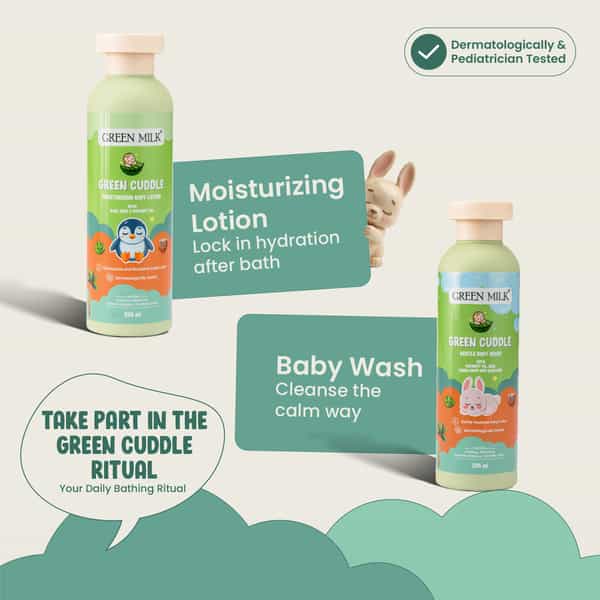 Green Milk Green Cuddle Baby Wash With Rice | Aloe Vera & Coconut Oil | Gentle Care | 200 Ml