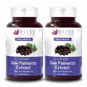 Bliss Welness Saw Palmetto For Hair Growth Prostate Ayurvedic Dht Blocker - 60 Veg Tablets|pack Of 2