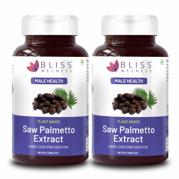 Bliss Welness Saw Palmetto For Hair Growth Prostate Ayurvedic Dht Blocker - 60 Veg Tablets|Pack Of 2