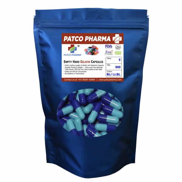Patco Pharma - Size 0 Dark Blue/Light Blue Empty Gelatin Pill Capsule|Diy Powder Filling (500 Pcs)