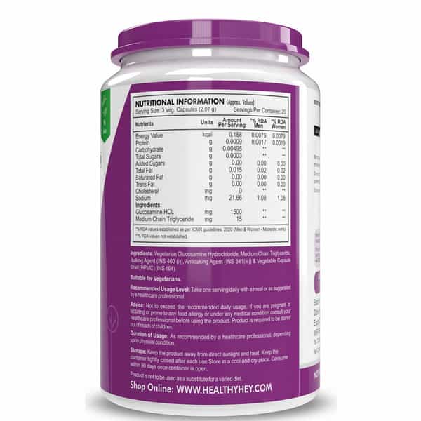 Healthyhey Nutrition Vegetarian Glucosamine - Joint Health 60 Veg Caps. - 500Mg