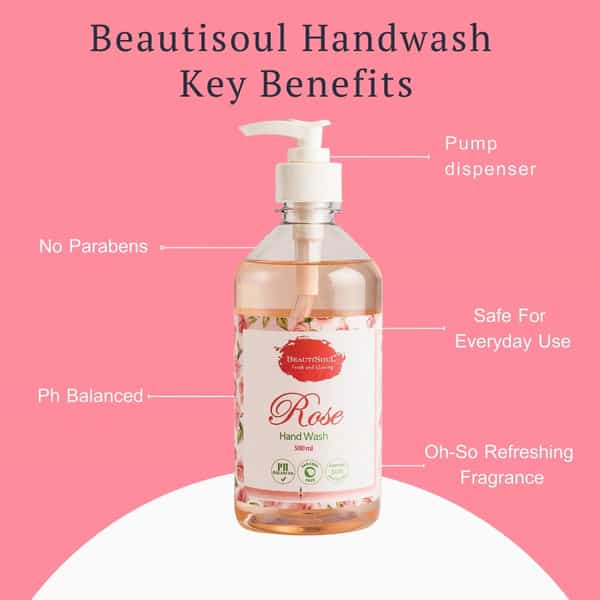 Beautisoul Rose Liquid Handwash With Pure Rose & Glycerin|Ph Balanced Liquid Soap Combo (500 Ml X 2)
