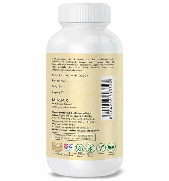 Herbal Hills Moringa Tablets 500 Mg 120 Count Pack Of 2 | Moringa Oliefera Tablet | Drumstick Tablet