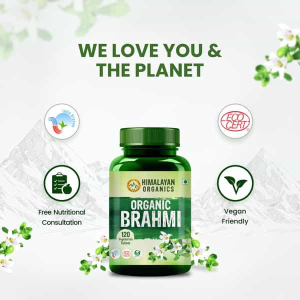 Himalayan Organics Organic Brahmi | Bottle | 120 Veg Tablets