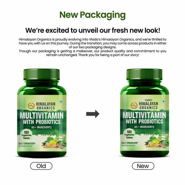 Vlado's Himalayan Organics Multivitamin For Men & Women With 60 Ingredients - 180 Tablets