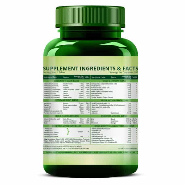 Vlado's Himalayan Organics Multivitamin For Men & Women With 60 Ingredients - 180 Tablets