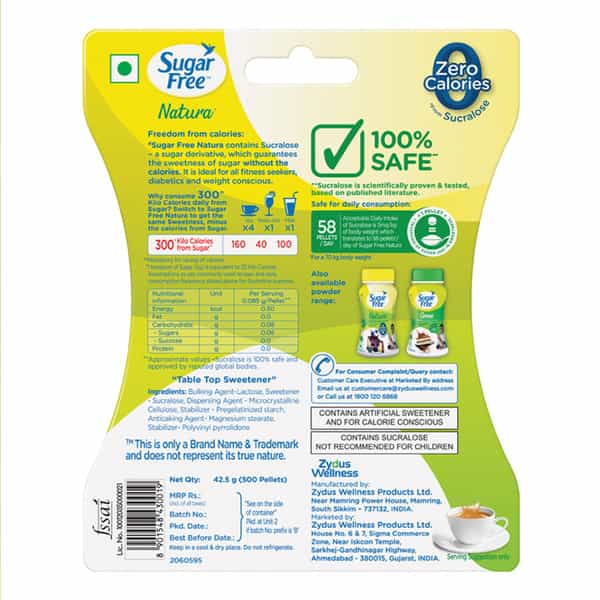 Sugar Free Natura Sweetener Bottle Of 500 Pellets