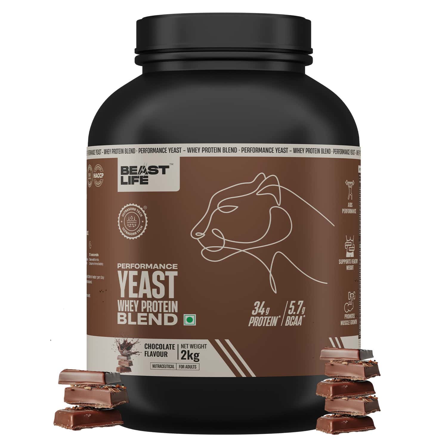 Beastlife Performance Yeast Protein Powder | 25g Protein | Chocolate Flavour | Easy To Digest | 2 Kg