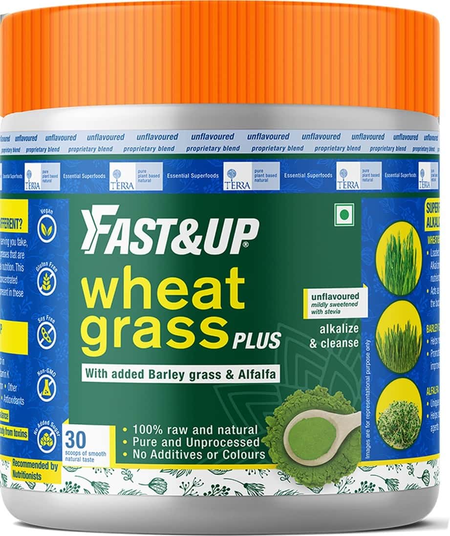 Fast&Up Wheatgrass- Barley Grass & Alfalfa Powder-Ayurvedic Supplement To Restore Ph Balance & Detox