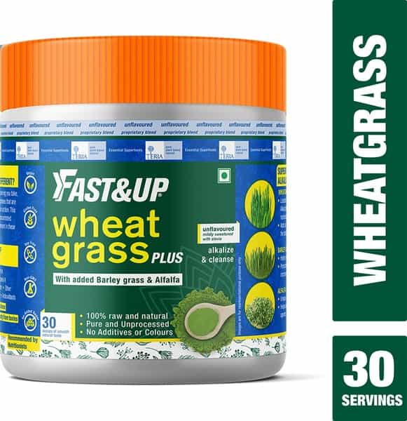 Fast&Up Wheatgrass- Barley Grass & Alfalfa Powder-Ayurvedic Supplement To Restore Ph Balance & Detox
