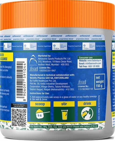 Fast&Up Wheatgrass- Barley Grass & Alfalfa Powder-Ayurvedic Supplement To Restore Ph Balance & Detox