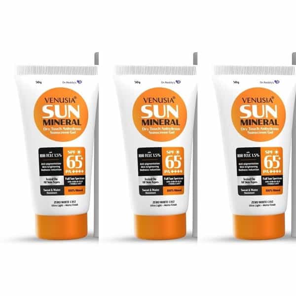 Venusia Sunscreen Spf 65 Pa++++ Mineral Sunscreen 50G X Pack Of 3