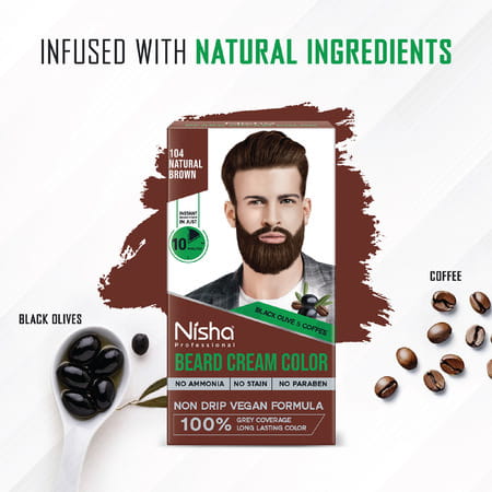 Nisha Beard Colour For Men Natural Brown 120G | Professional Beard Hair Colour | Ammonia Free