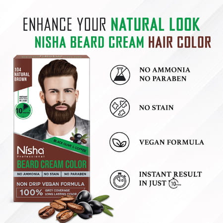 Nisha Beard Colour For Men Natural Brown 120G | Professional Beard Hair Colour | Ammonia Free