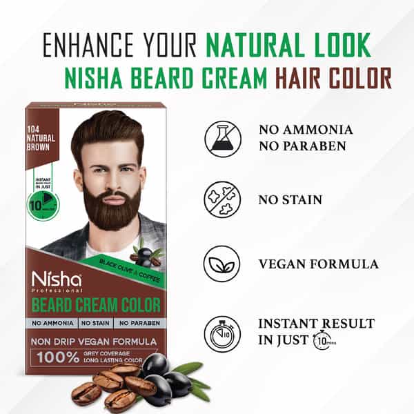 Nisha Beard Colour For Men Natural Brown 120G | Professional Beard Hair Colour | Ammonia Free