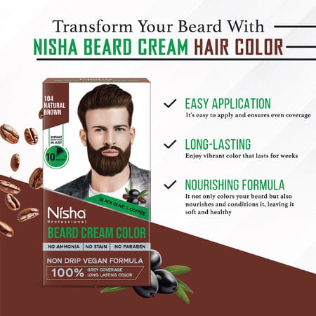 Nisha Beard Colour For Men Natural Brown 120G | Professional Beard Hair Colour | Ammonia Free