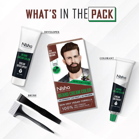 Nisha Beard Colour For Men Natural Brown 120G | Professional Beard Hair Colour | Ammonia Free