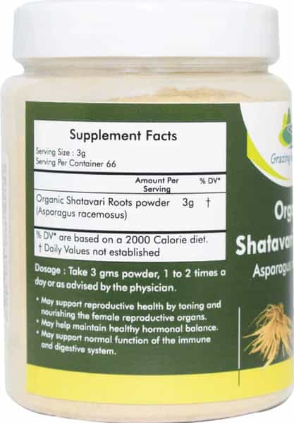 Grazing Meadows Organic Shatavari Powder/Asparagus Racemosus - 200Gms Tonic For Women (Pack Of 4)