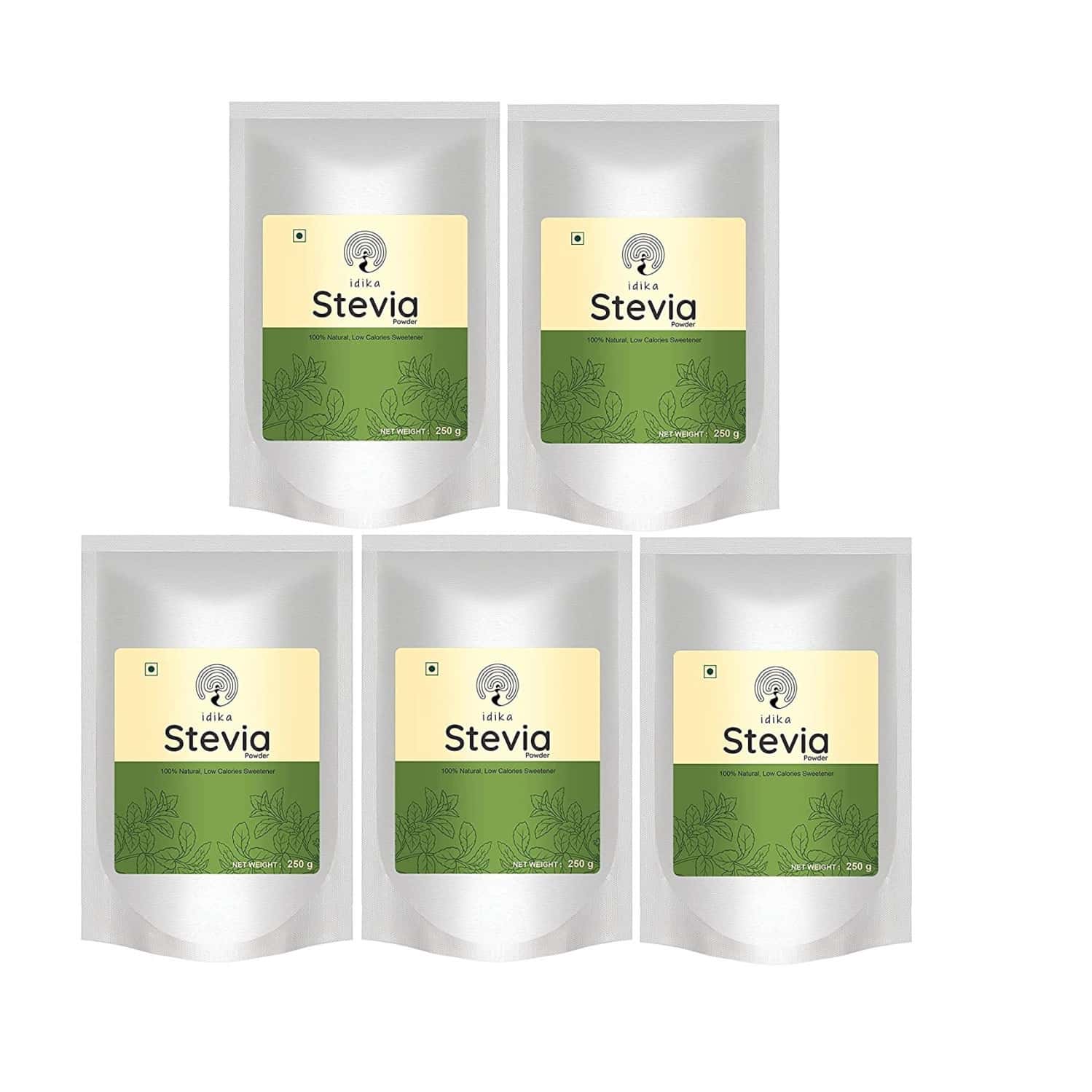 Idika Stevia 250 Gram Diabetic Friendly 100% Natural Zero Calorie Sugar-Free Sweetener ( Pack Of 5)