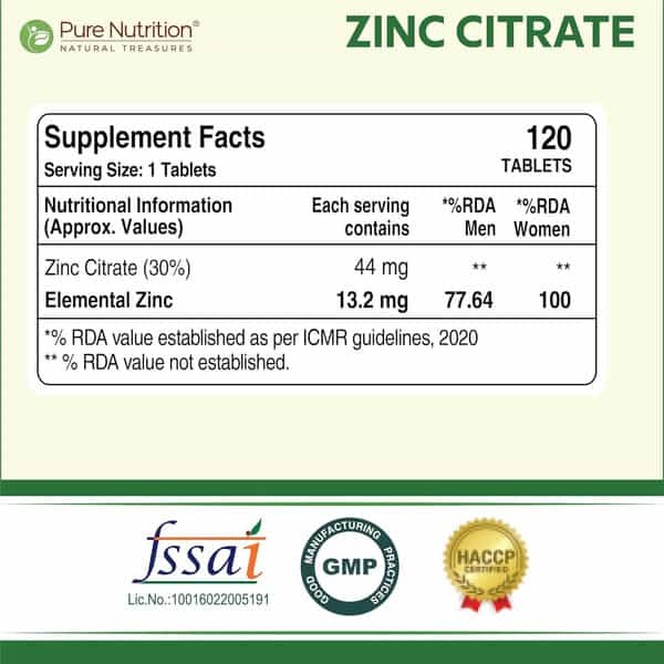 Pure Nutrition Zinc Citrate 44Mg - 120 Tablets