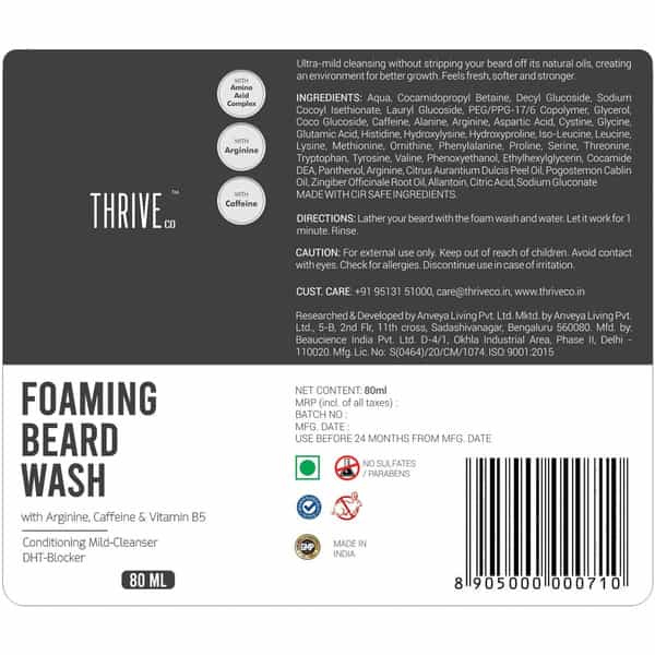 Thriveco Foaming Beard Wash | Foaming Beard Cleanser For Dense Healthy Shiny Beard80 Ml X Pack Of 3
