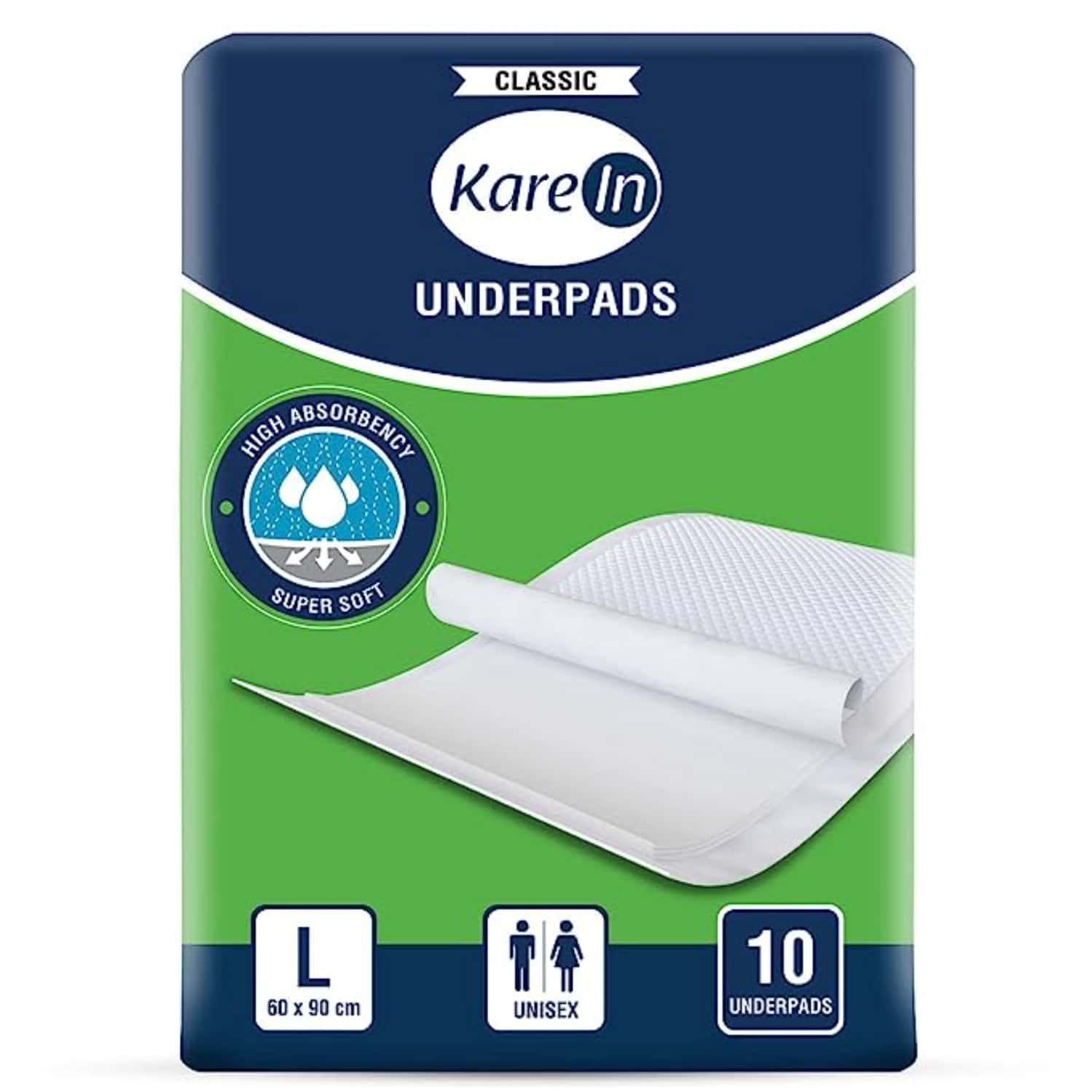 Kare In Classic High Absorbency Underpads Unisex Large(60-90cm) Pack Of 10