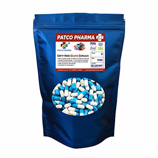 Patco Pharma - Size 0 Light Blue/White Empty Gelatin Pill Capsule|Diy Powder Filling (Pack Of 1000)