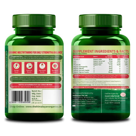 Vlado's Himalayan Organics Organic Multivitamins | Iron Zinc Vitamin C & Niacin - 60 Veg Tablets