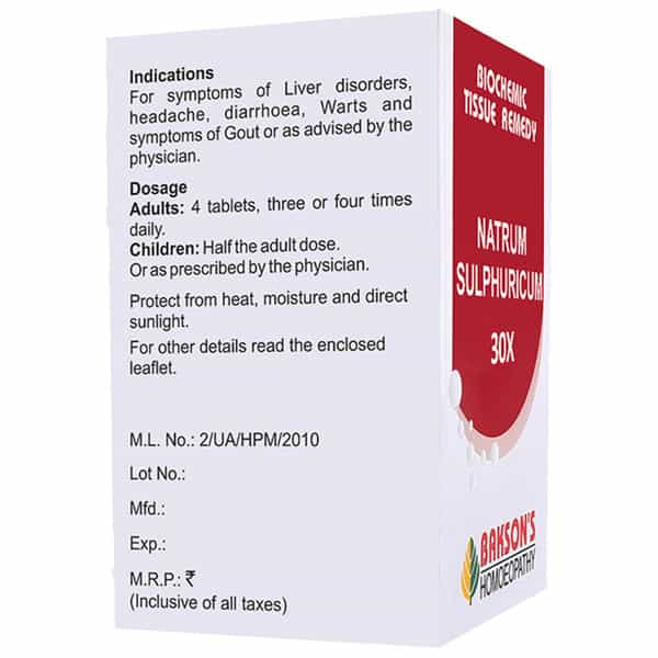 Baksons Homoeopathy Natrum Sulphuricum Biochemic Tablet 30X 250 No's