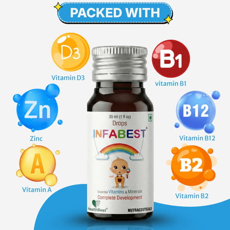 Healthbest Infabest Drops | Multivitamins With Vitamin D3 & Zinc | Kids & Toodlers | 30 Ml