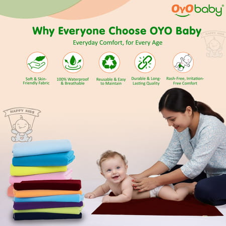 Oyo Baby Waterproof Bed Protector Baby Dry Sheet Medium Maroon (70 Cm X 100 Cm)