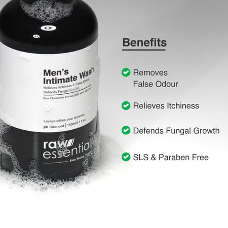 Raw Essentials Intimate Wash For Men Relieves Itchiness & Odour | Prevents Fungal Growth - 150ml