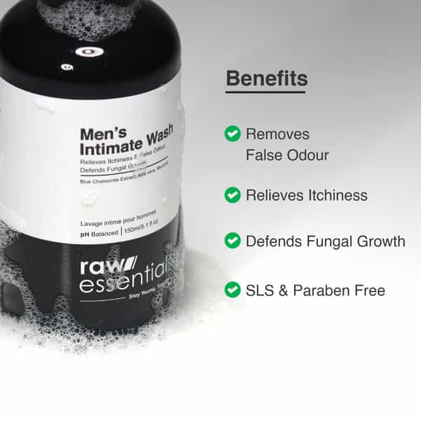 Raw Essentials Intimate Wash For Men Relieves Itchiness & Odour | Prevents Fungal Growth - 150Ml