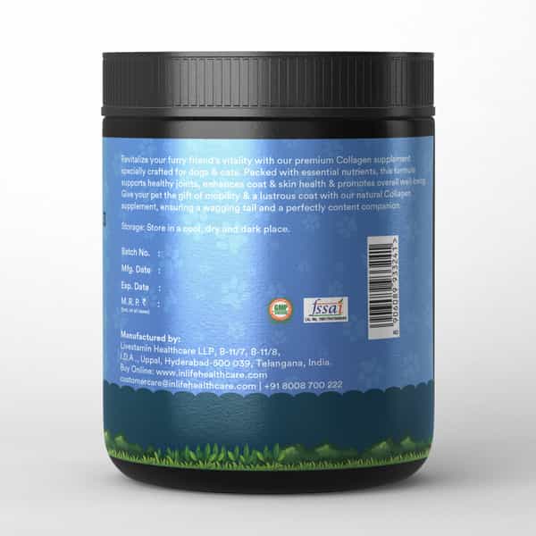 Inlife Collagen For Dogs & Cats| Hydrolyzed Collagen Powder For Skin, Coat, Joints | 200G, Blueberry